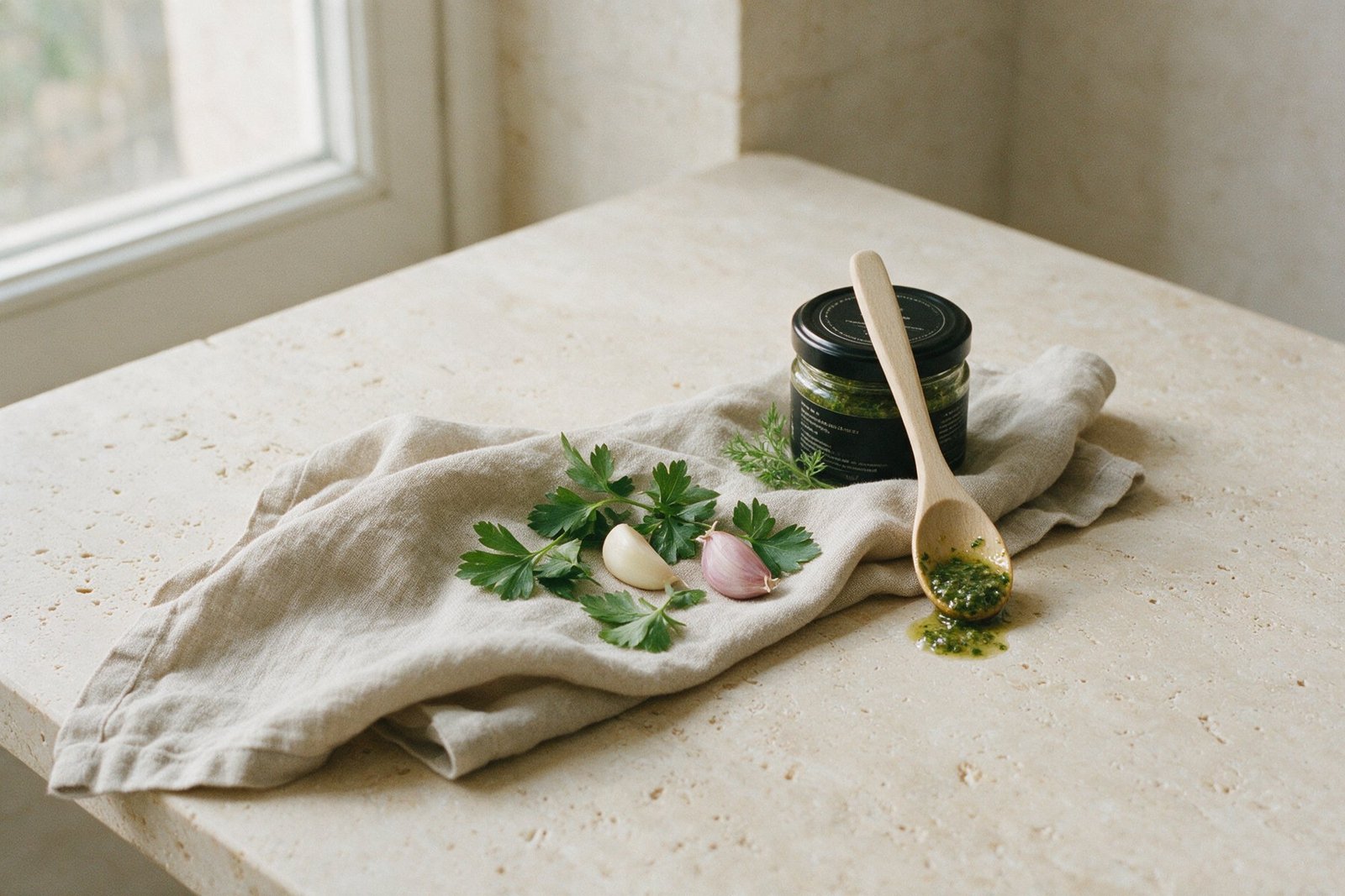 Pots Nag's sur une table en travertin